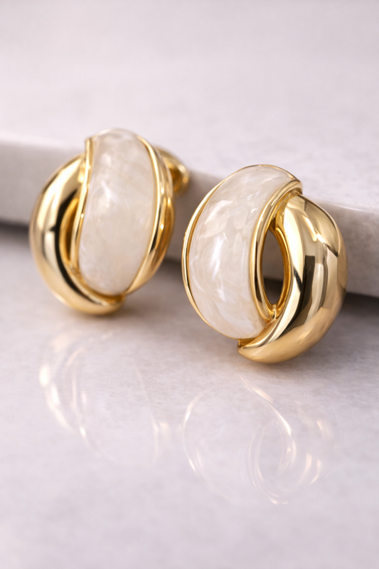 Ivory Gold Sculpted Stud Earrings