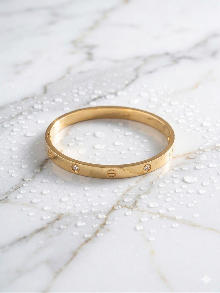 Timeless Screw Motif Gold-Tone Crystal Bangle