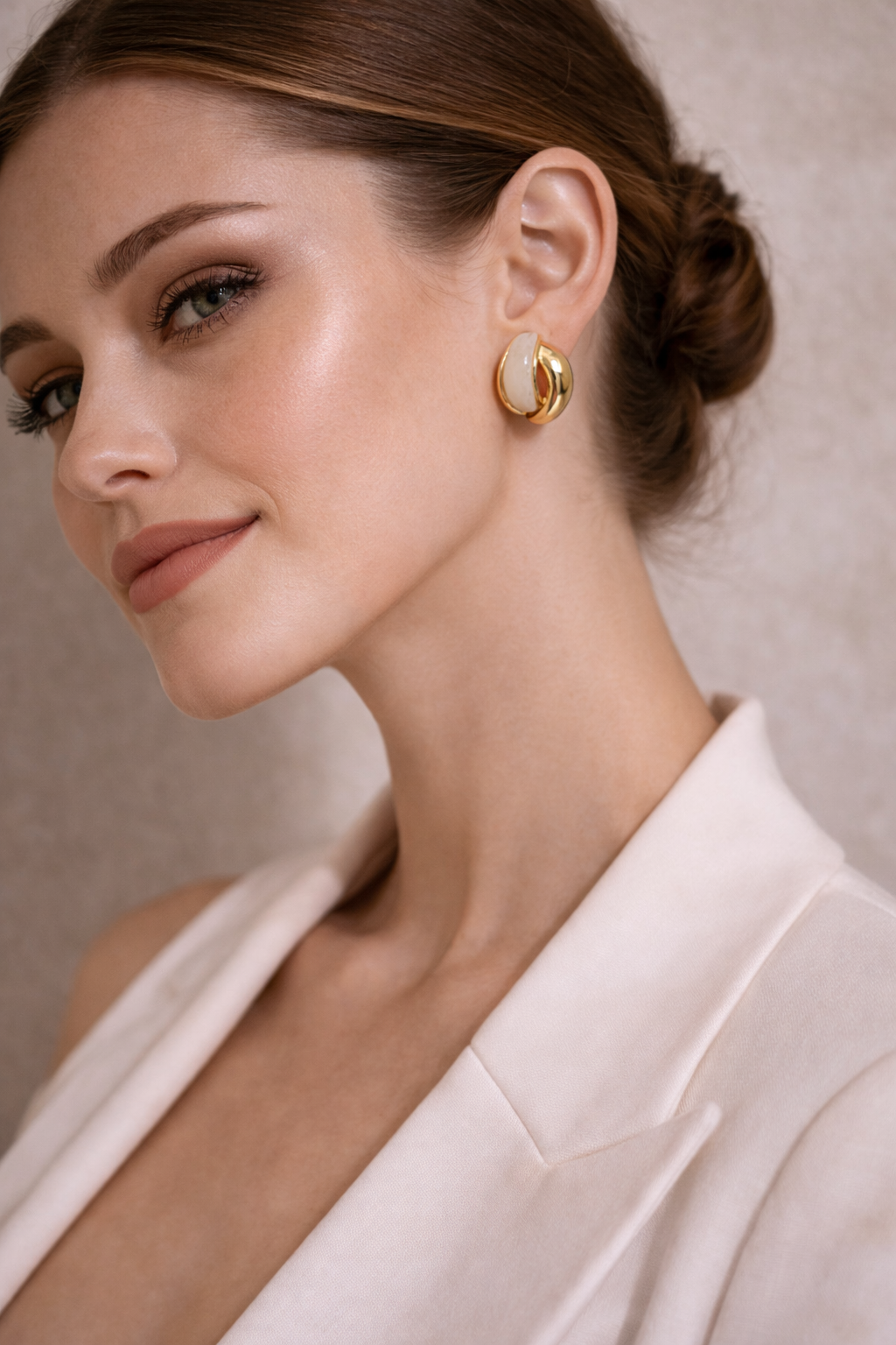 Ivory Gold Sculpted Stud Earrings
