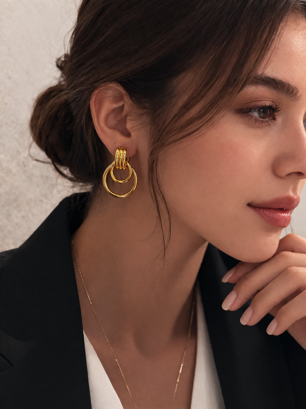 Double Ring Gold Drop Earrings