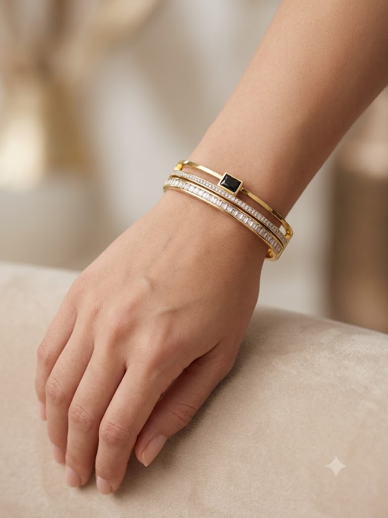 Emerald Grace Black Crystal Gold Cuff Bracelet