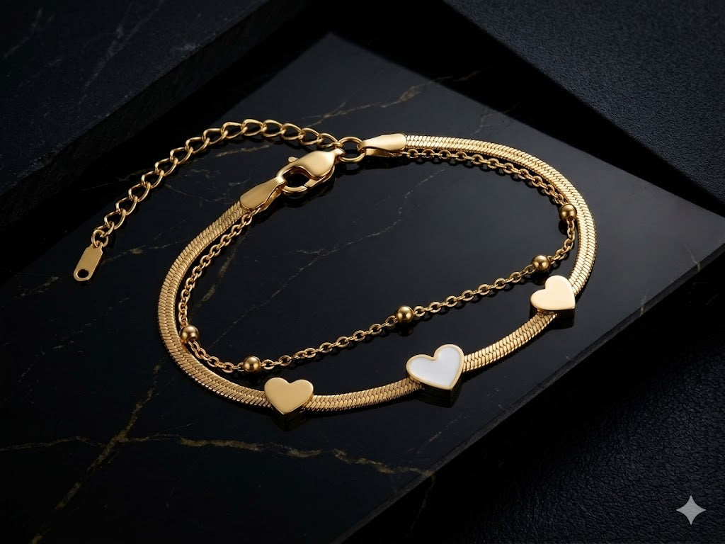 Golden Harmony Dual-Layer Heart Bracelet