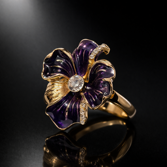 Midnight Violet Floral Statement Ring