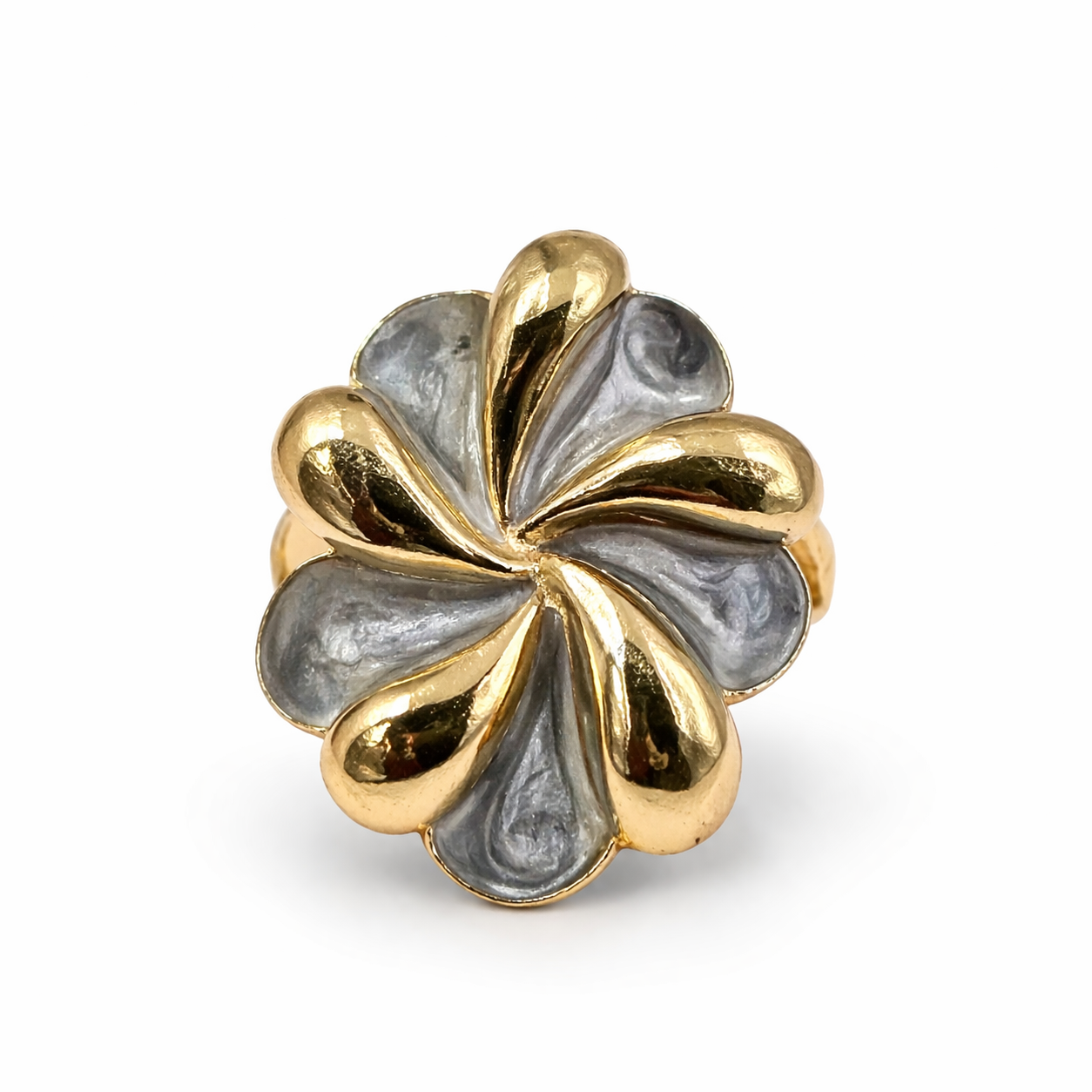 Dual-Tone Sculpted Petal Statement Ring