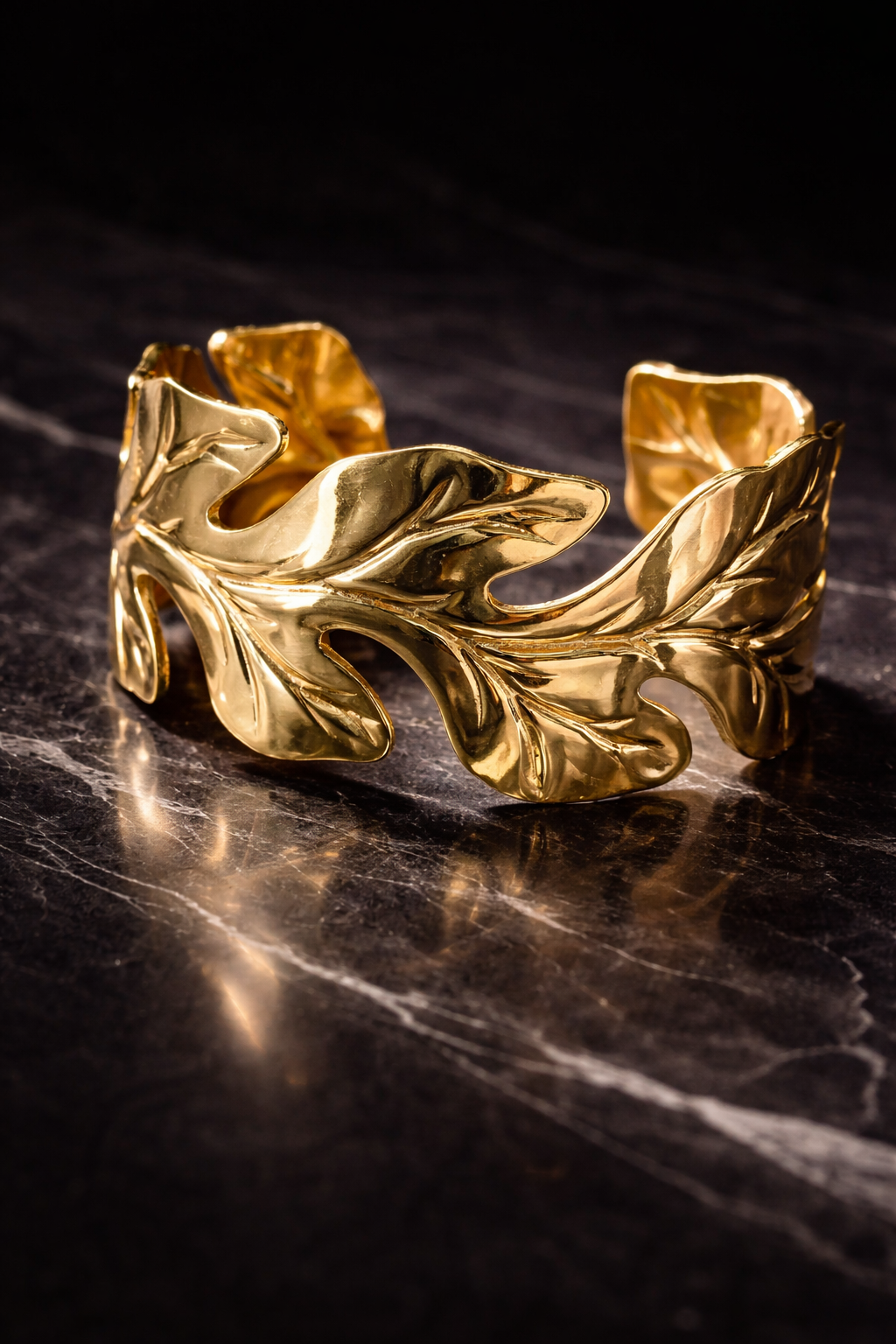 Organic Leaf Sculpted Gold-Tone Statement Cuff