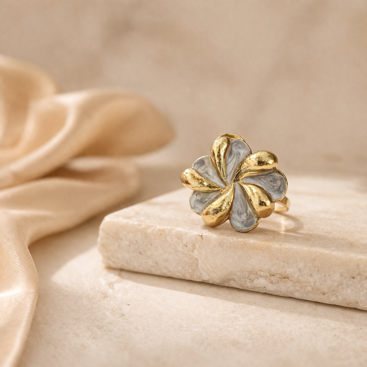 Dual-Tone Sculpted Petal Statement Ring