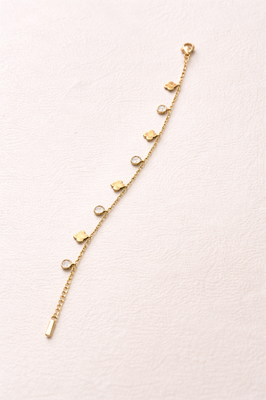 Gold Clover Charm Bracelet with Crystal Accents