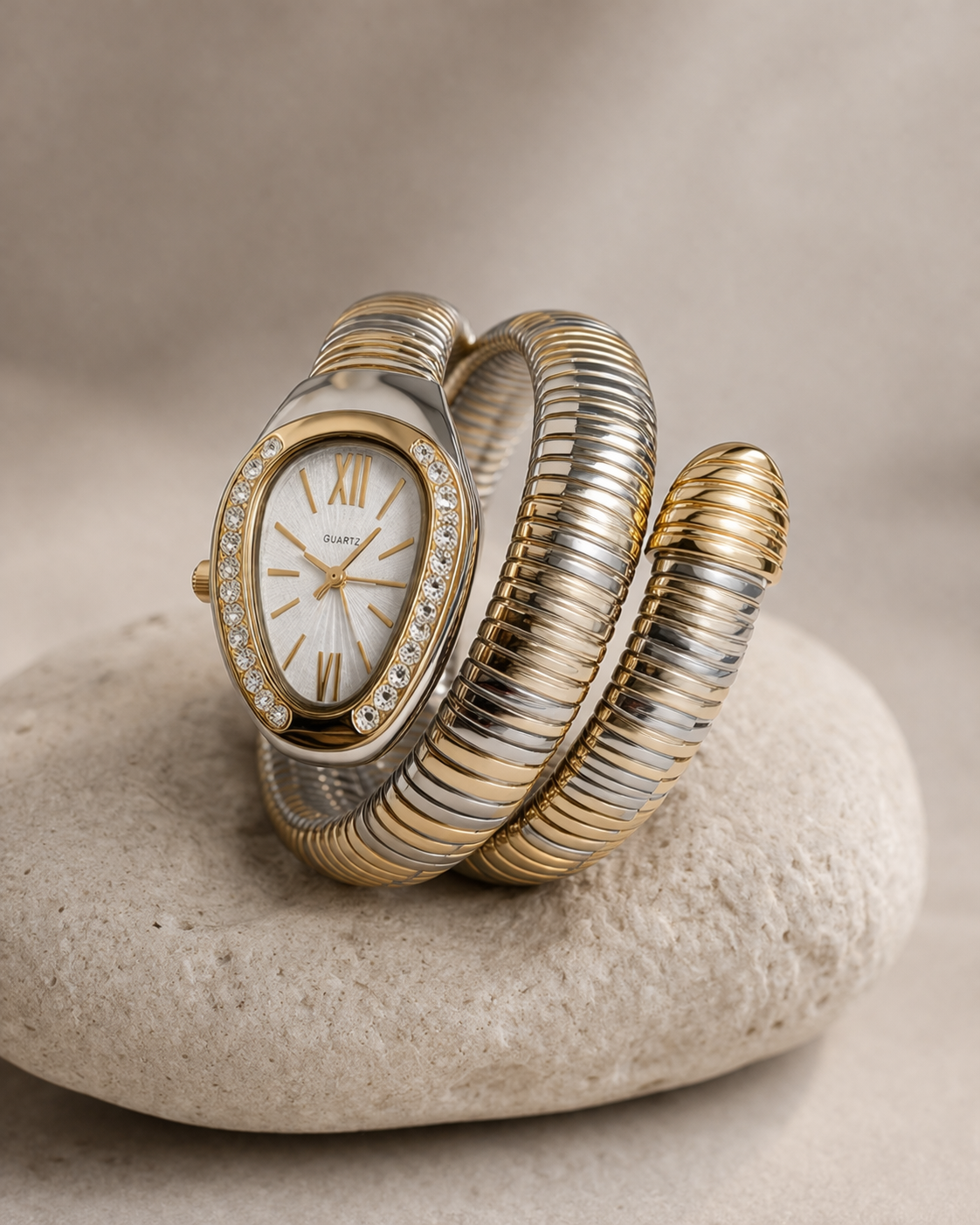 Serpentine Coil Gold-Tone Luxury Bracelet Watch