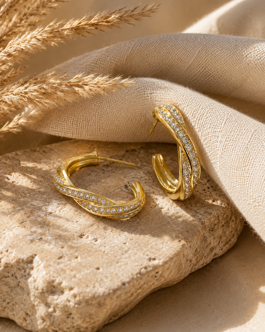 Crystal Twist Hoop Earrings