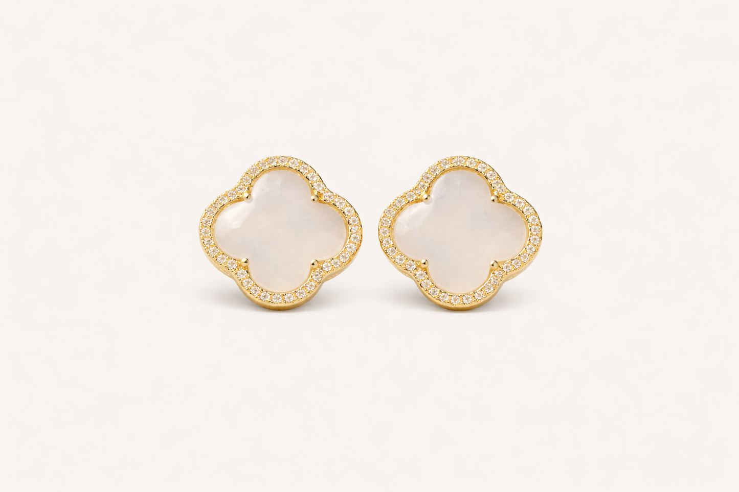 Clover Gold Stone Stud Earrings