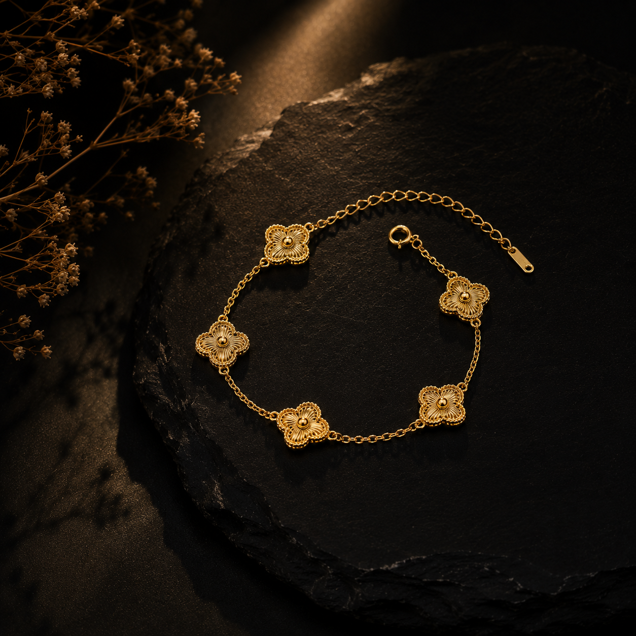 Gold-Plated Floral Chain Bracelet