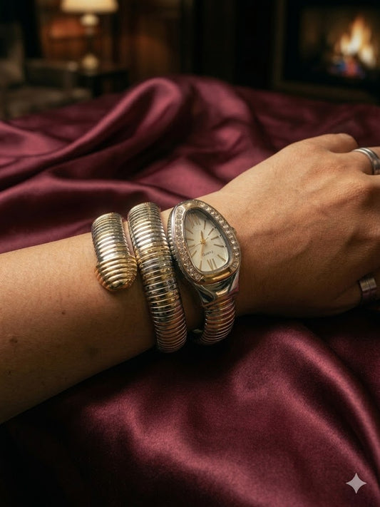 Serpentine Coil Gold-Tone Luxury Bracelet Watch