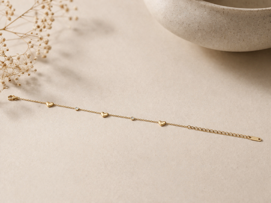 Gold Heart Charms Bracelet
