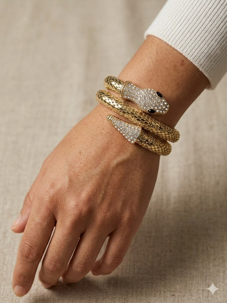 Gold-Tone Crystal Studded Snake Wrap Bracelet