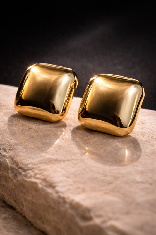 Luxe Gold Cushion Stud Earrings