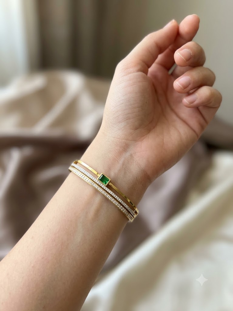 Emerald Grace Green Crystal Gold Cuff Bracelet