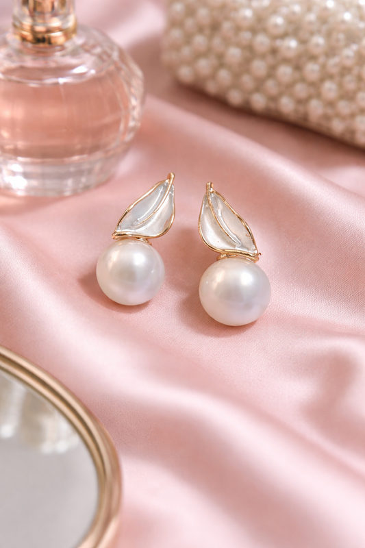 Pearl Drop Leaf Earrings