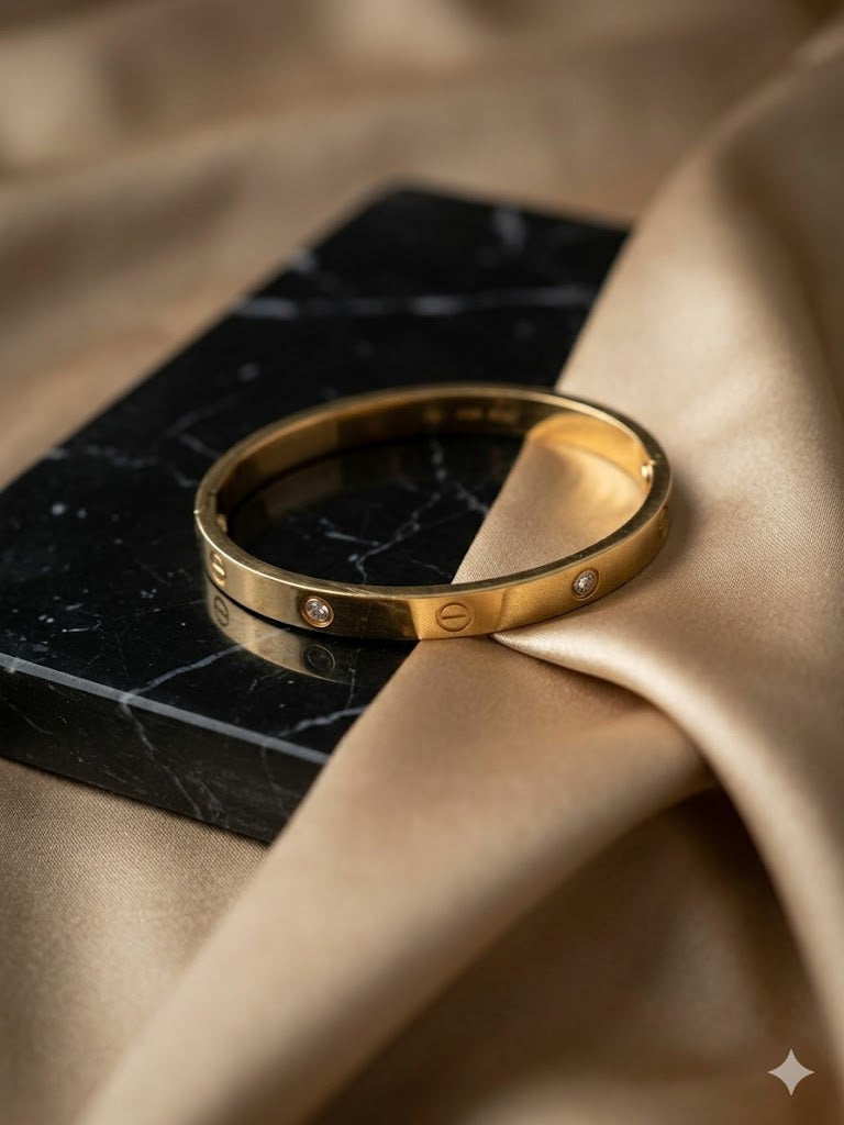 Timeless Screw Motif Gold-Tone Crystal Bangle