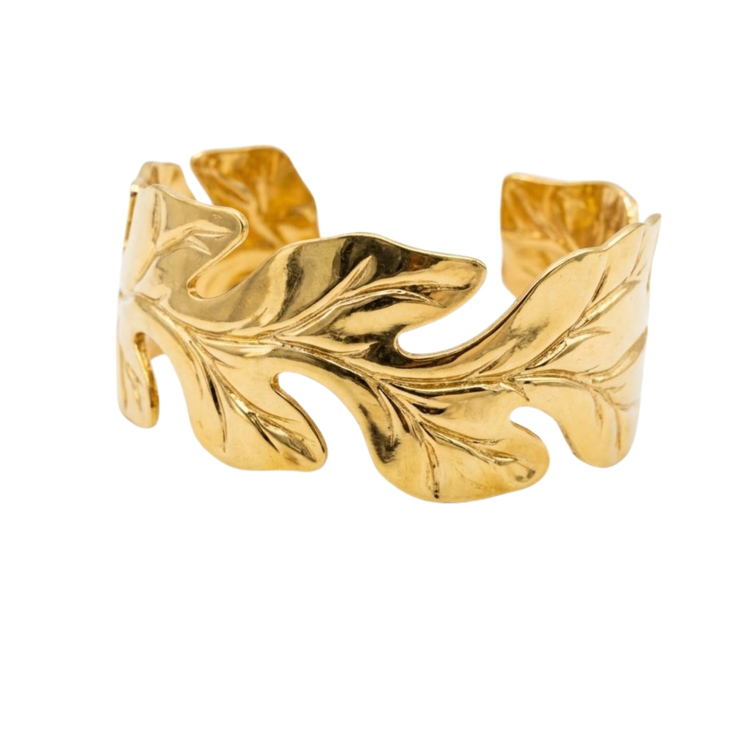 Organic Leaf Sculpted Gold-Tone Statement Cuff
