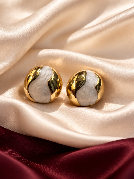 Marble Gold Dome Stud Earrings