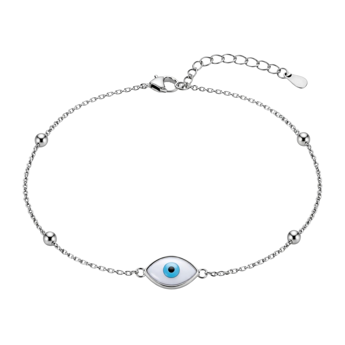 Evil Eye Minimal Silver-Tone Beaded Bracelet