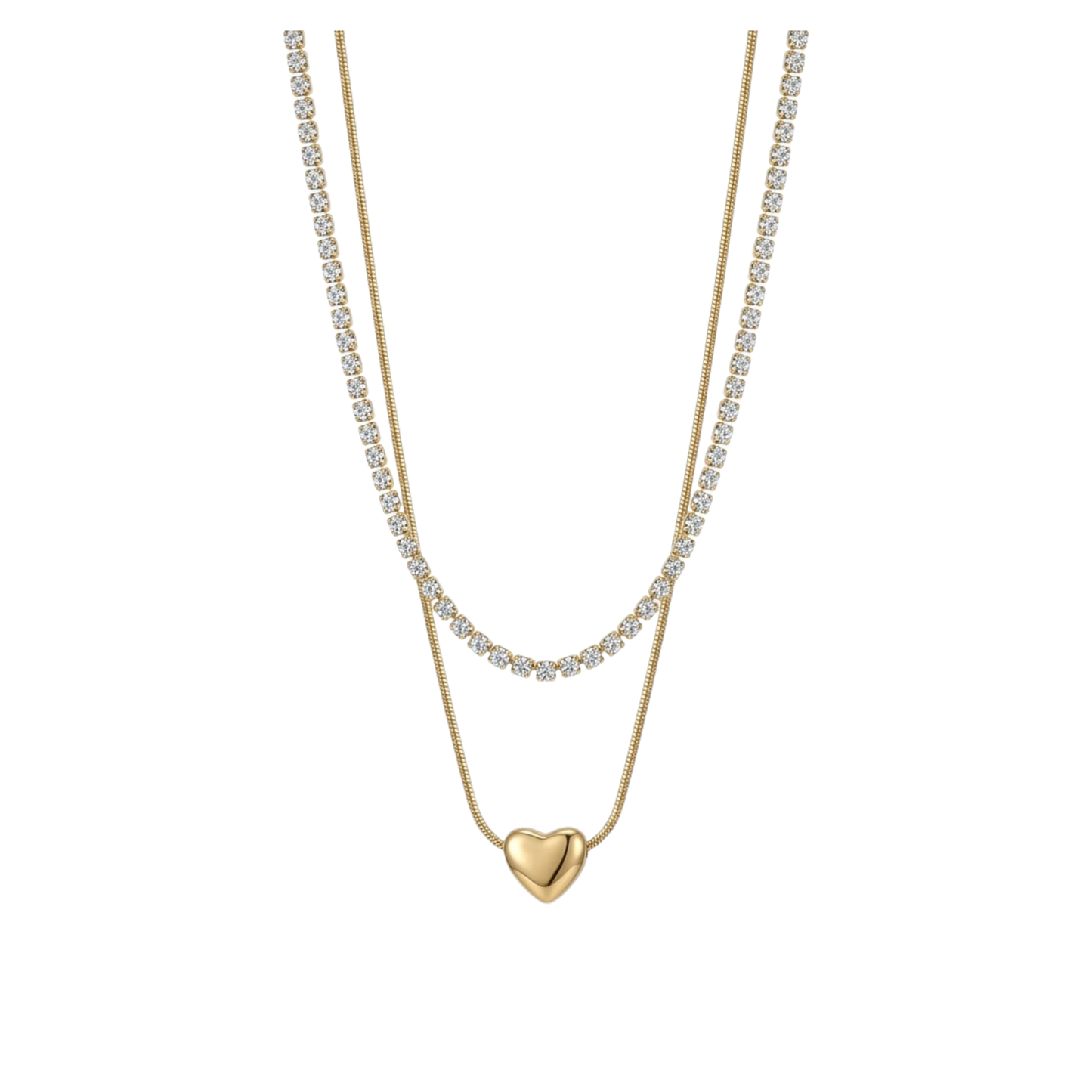 Golden Double Layer Heart Pendant Necklace