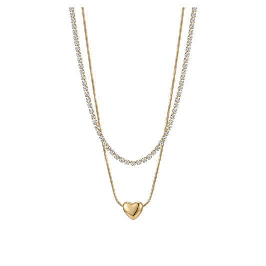 Golden Double Layer Heart Pendant Necklace