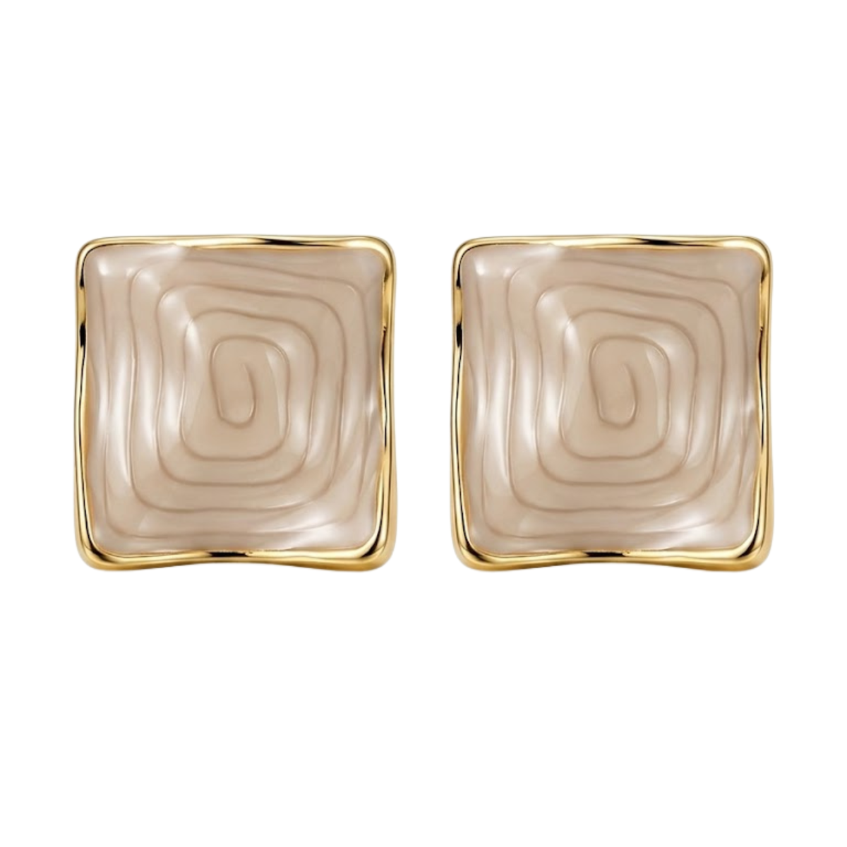 Ivory Swirl Square Stud Earrings