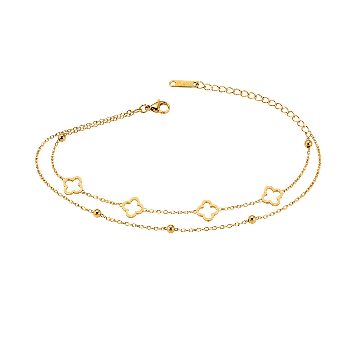 Dual-Layer Gold Clover & Bead Station Bracelet