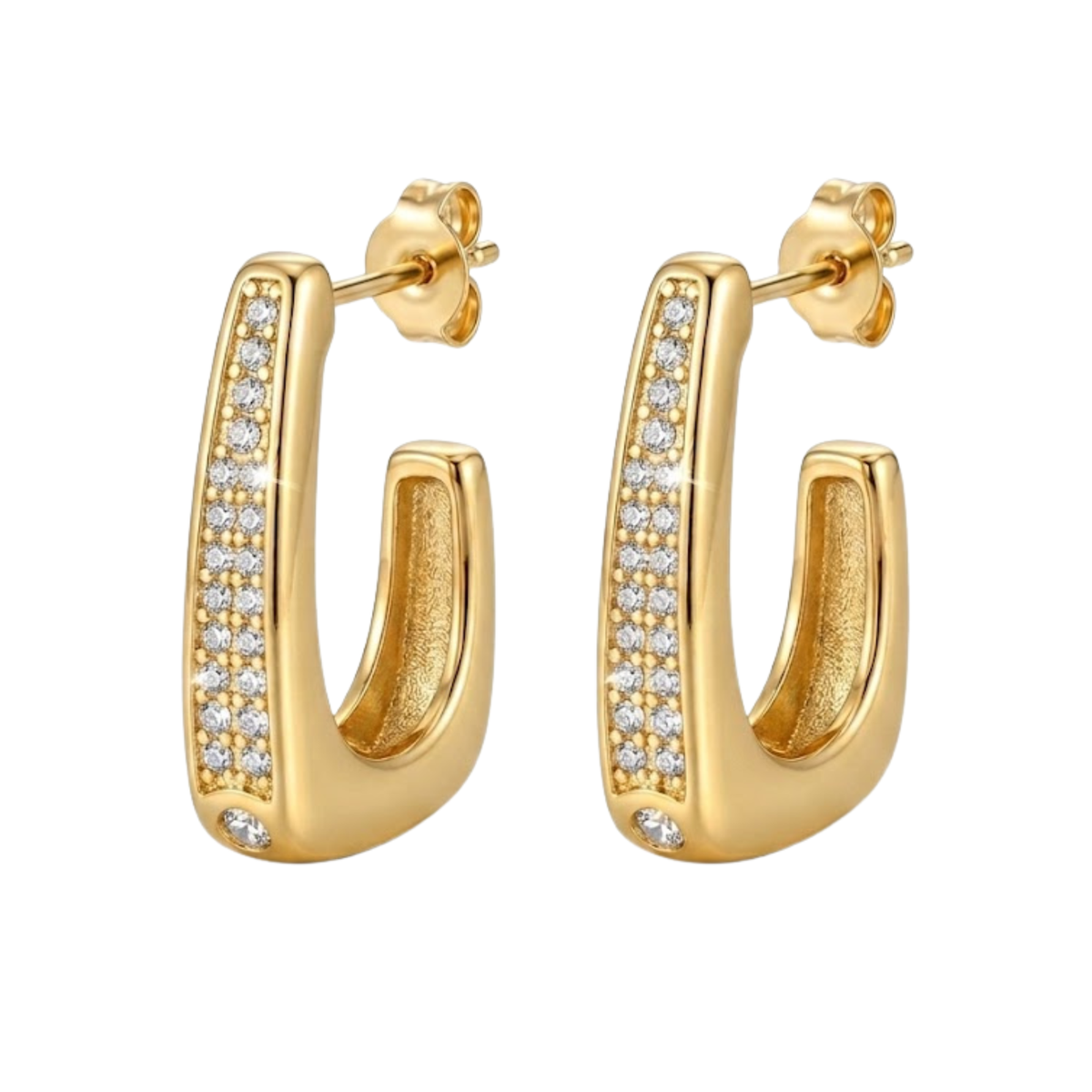 Golden Crystal U-Hoop Earrings