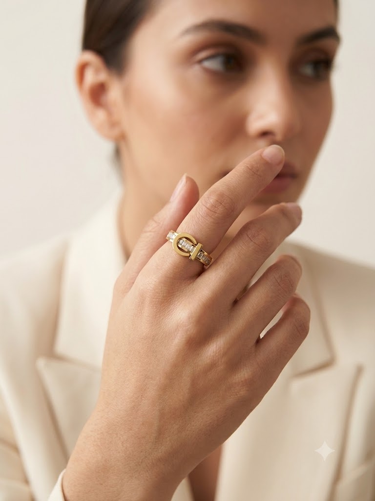 Luxe Crystal Buckle Ring