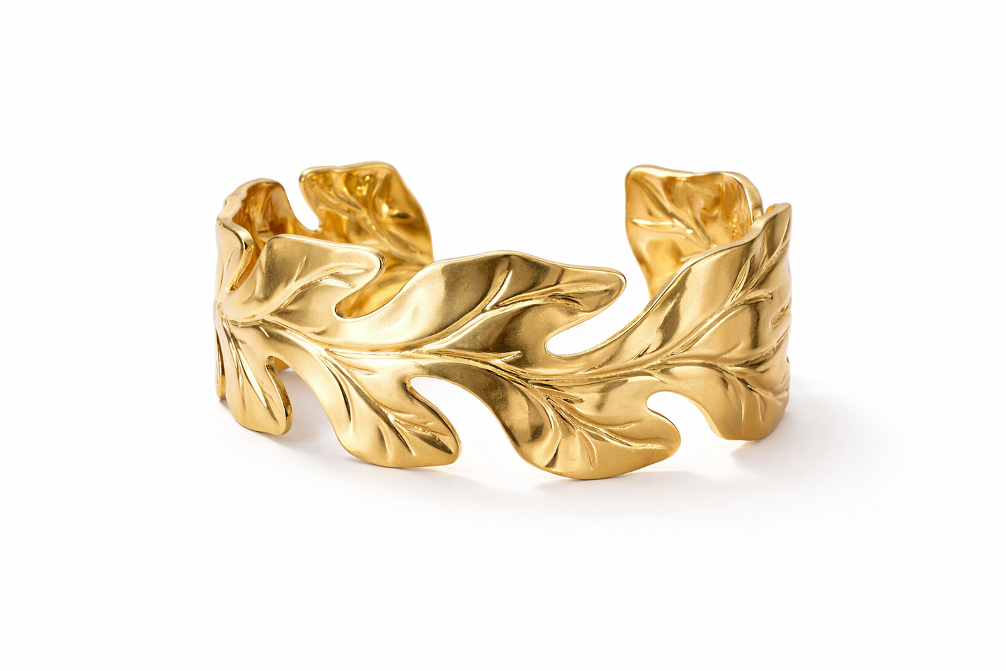 Organic Leaf Sculpted Gold-Tone Statement Cuff