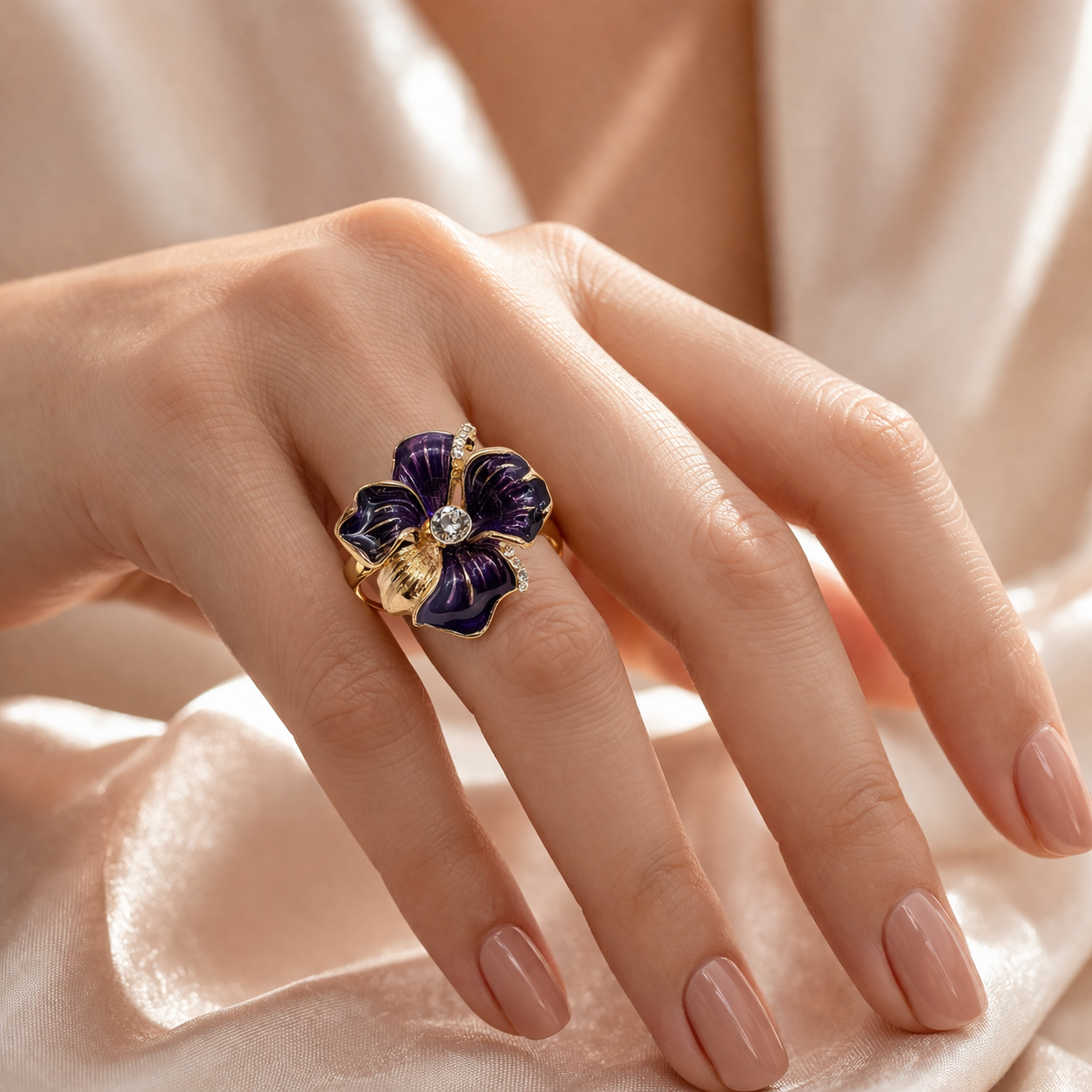 Midnight Violet Floral Statement Ring