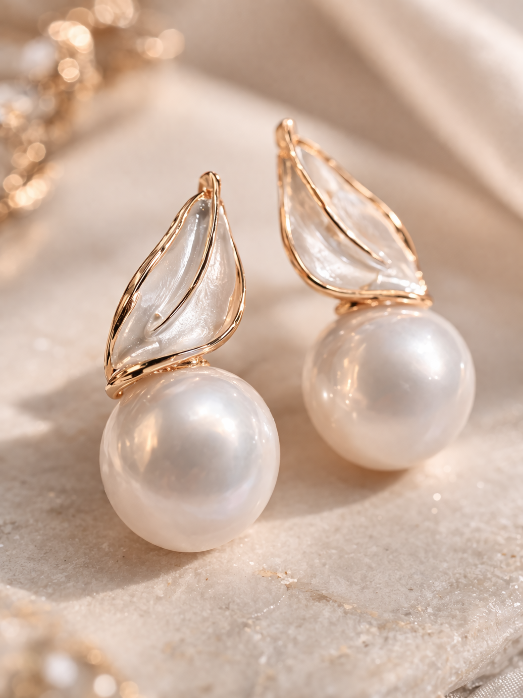 Pearl Drop Leaf Earrings