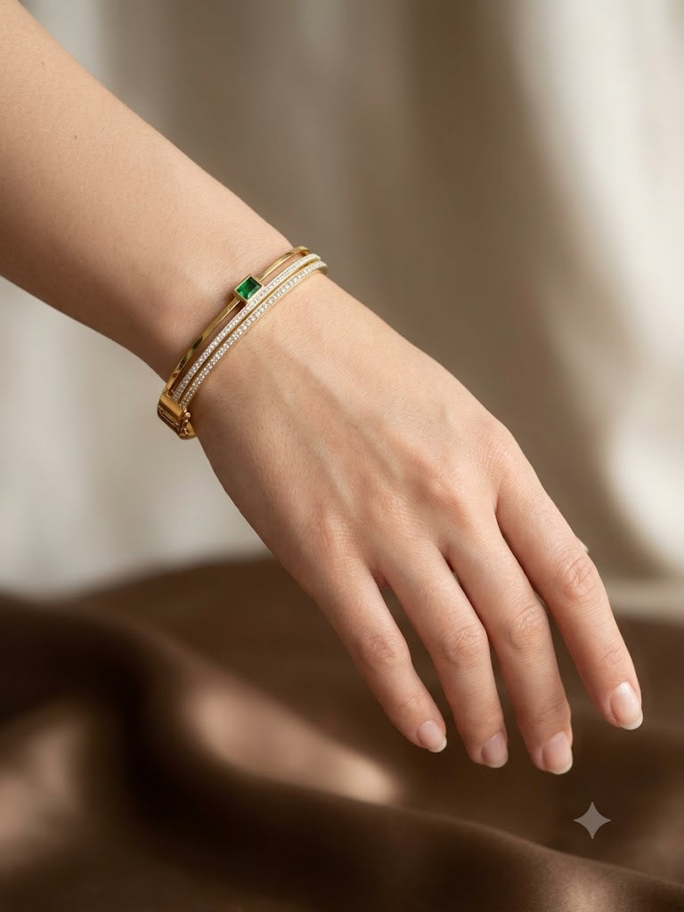 Emerald Grace Green Crystal Gold Cuff Bracelet