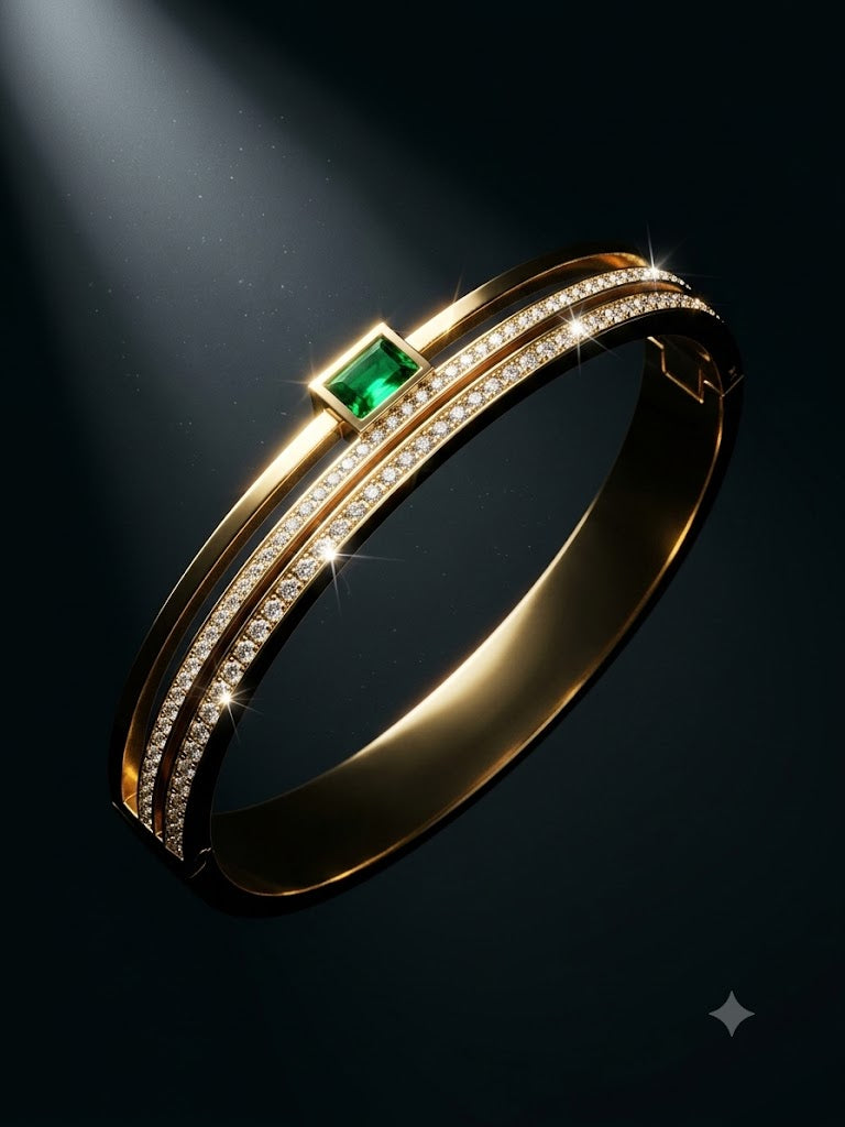 Emerald Grace Green Crystal Gold Cuff Bracelet