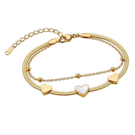Golden Harmony Dual-Layer Heart Bracelet