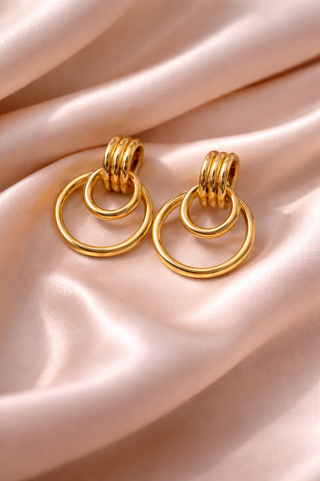 Double Ring Gold Drop Earrings