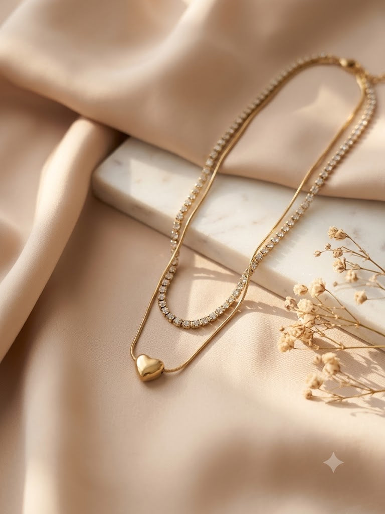 Golden Double Layer Heart Pendant Necklace