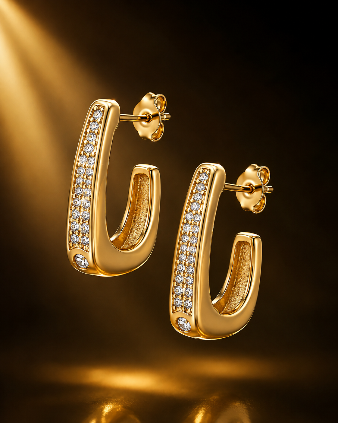 Golden Crystal U-Hoop Earrings
