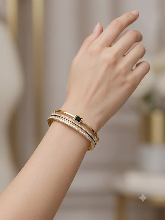 Emerald Grace Black Crystal Gold Cuff Bracelet