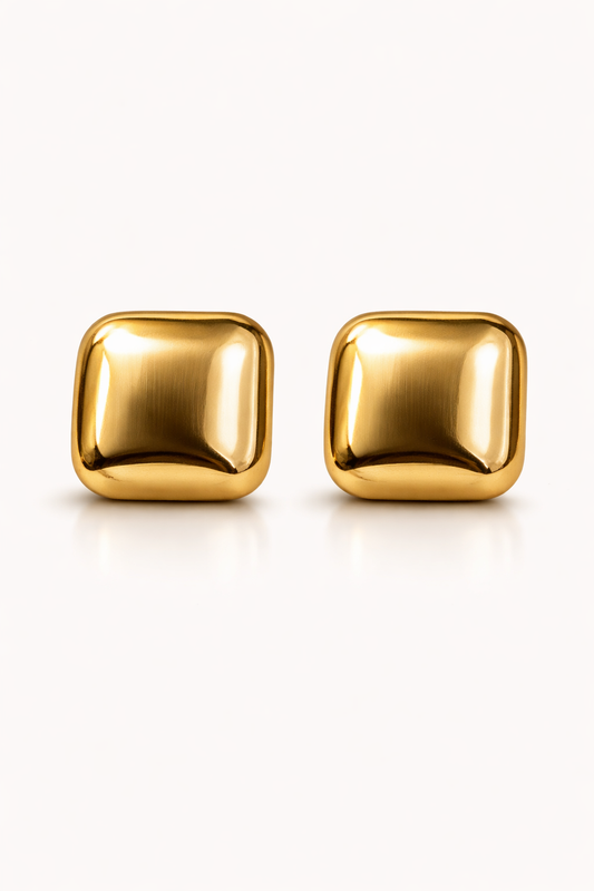 Luxe Gold Cushion Stud Earrings