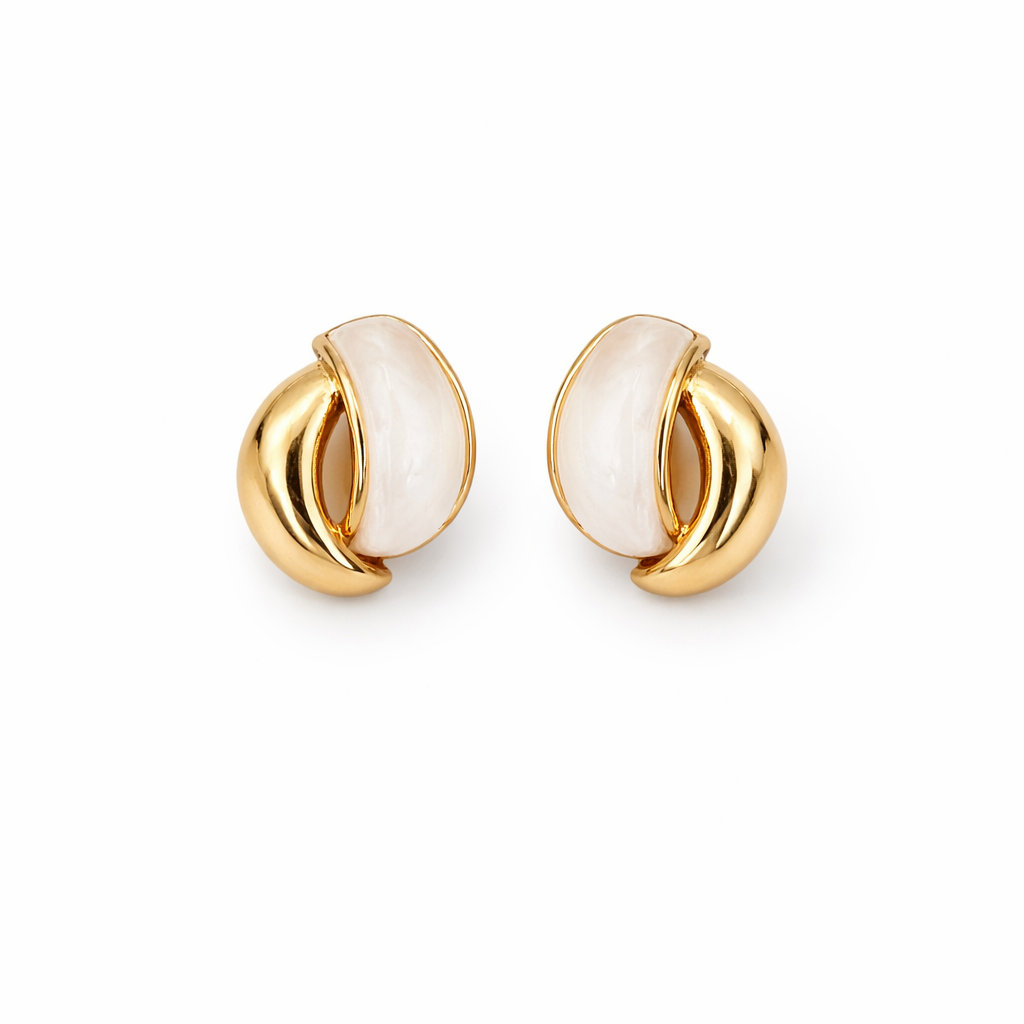 Ivory Gold Sculpted Stud Earrings
