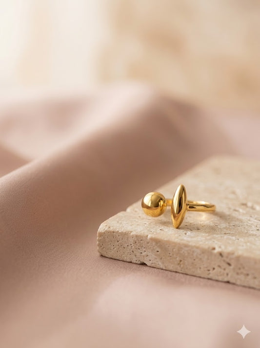 Dual Orb Open Gold-Tone Minimalist Ring