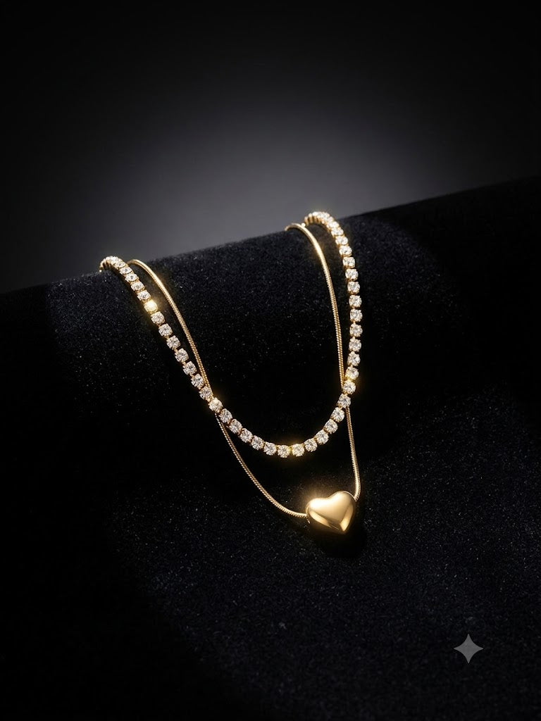 Golden Double Layer Heart Pendant Necklace