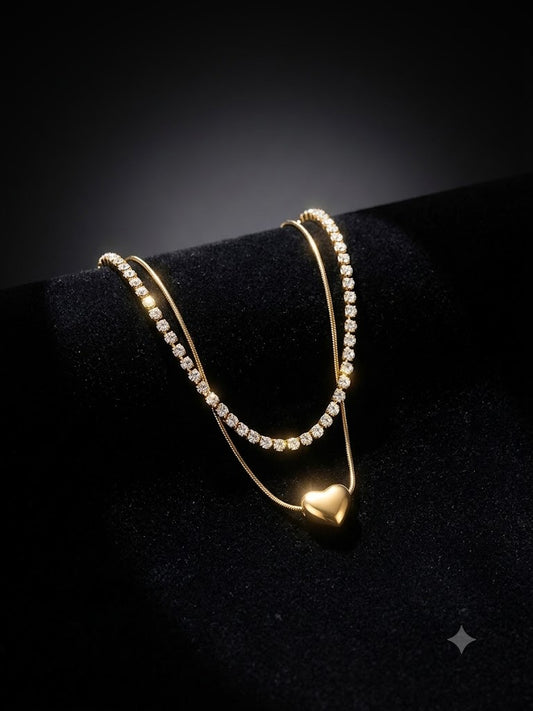Golden Double Layer Heart Pendant Necklace