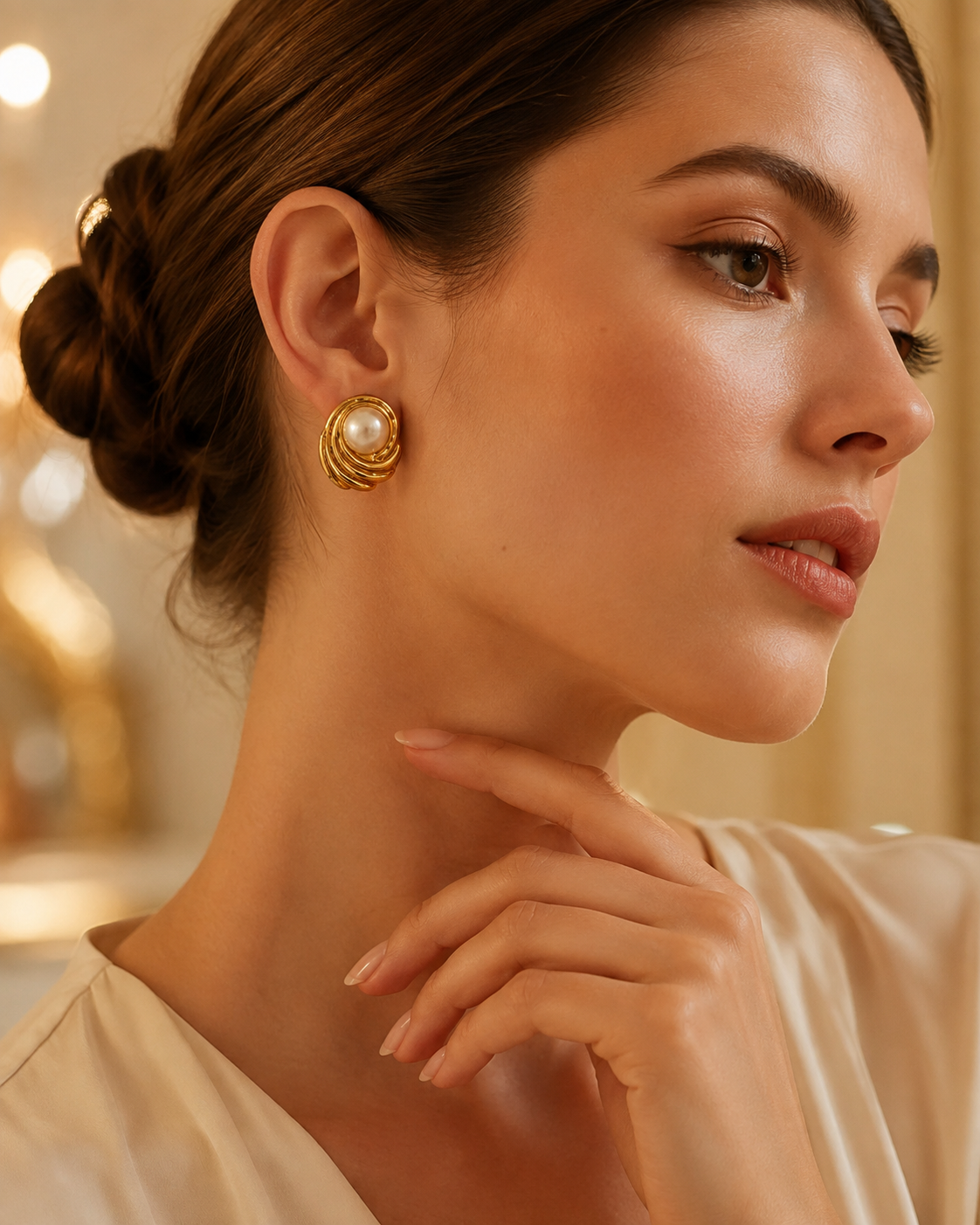 Gold-Plated Pearl Statement Earrings