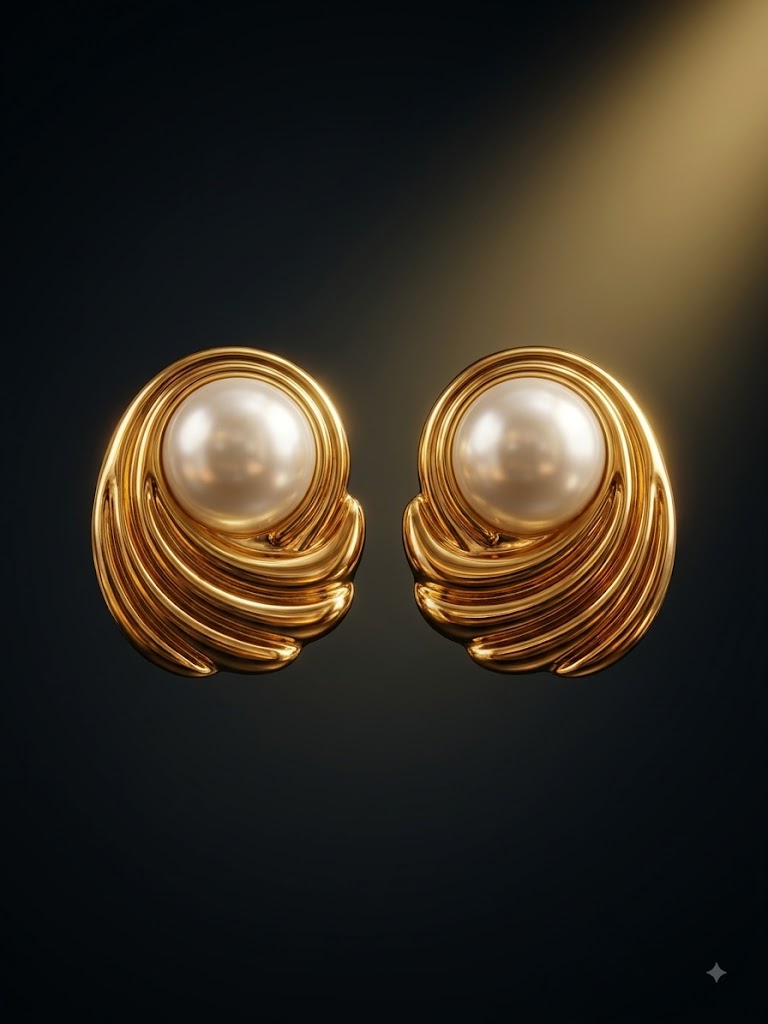 Gold-Plated Pearl Statement Earrings