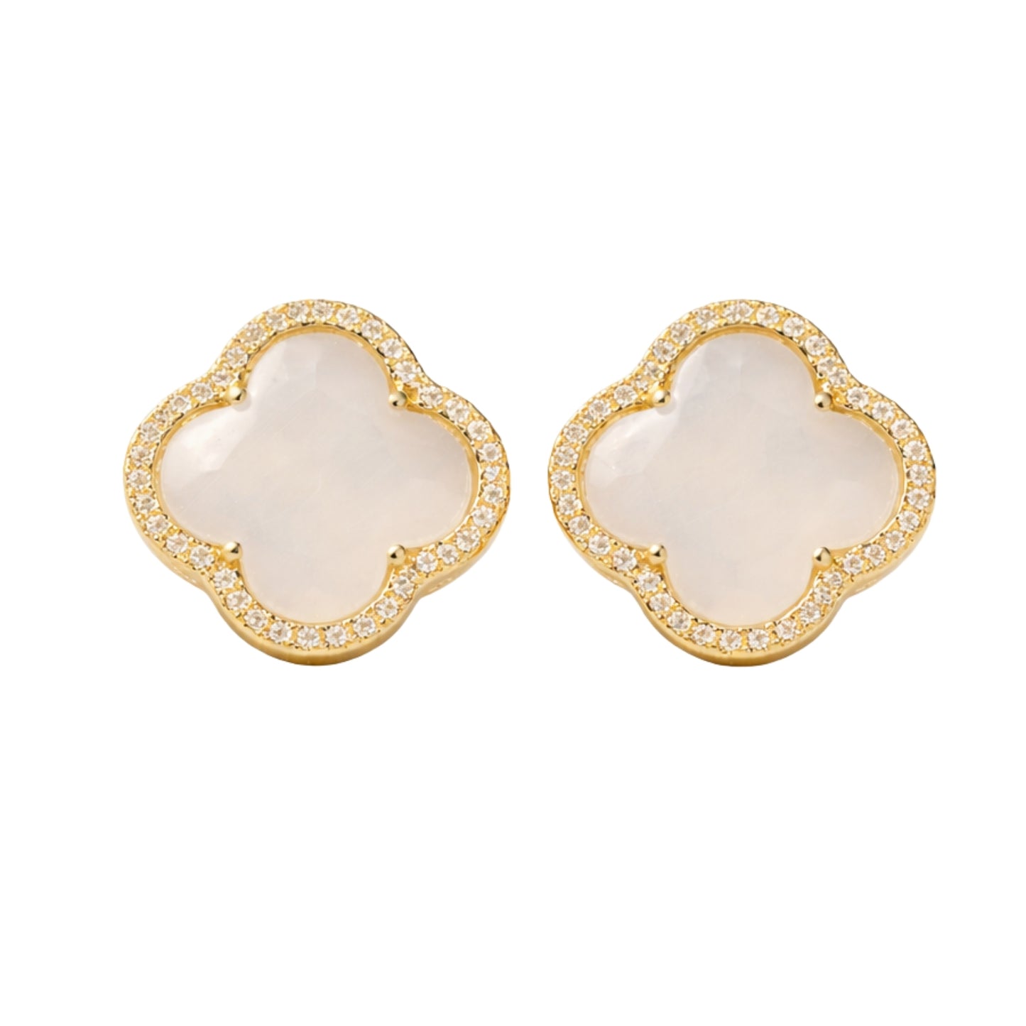 Clover Gold Stone Stud Earrings