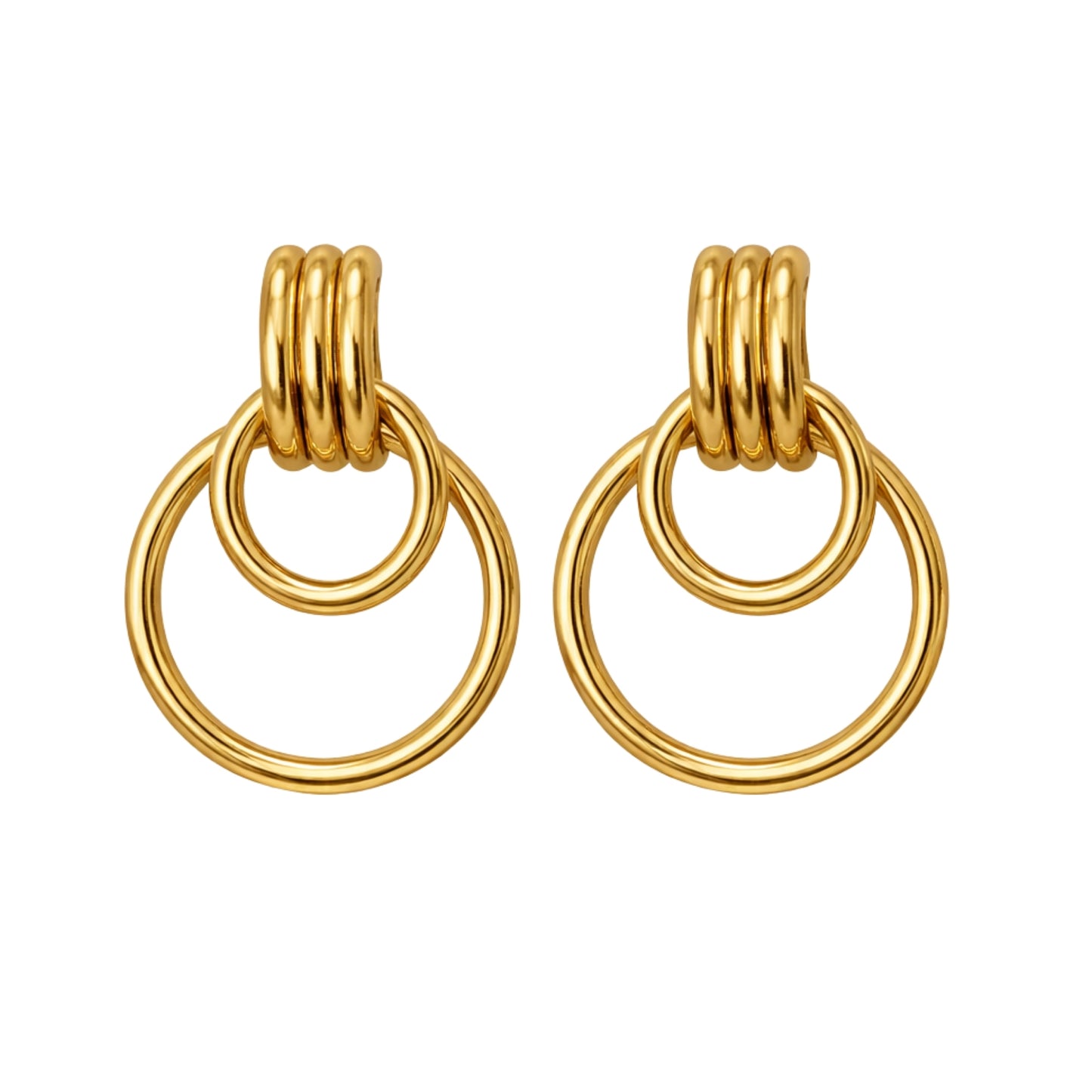 Double Ring Gold Drop Earrings